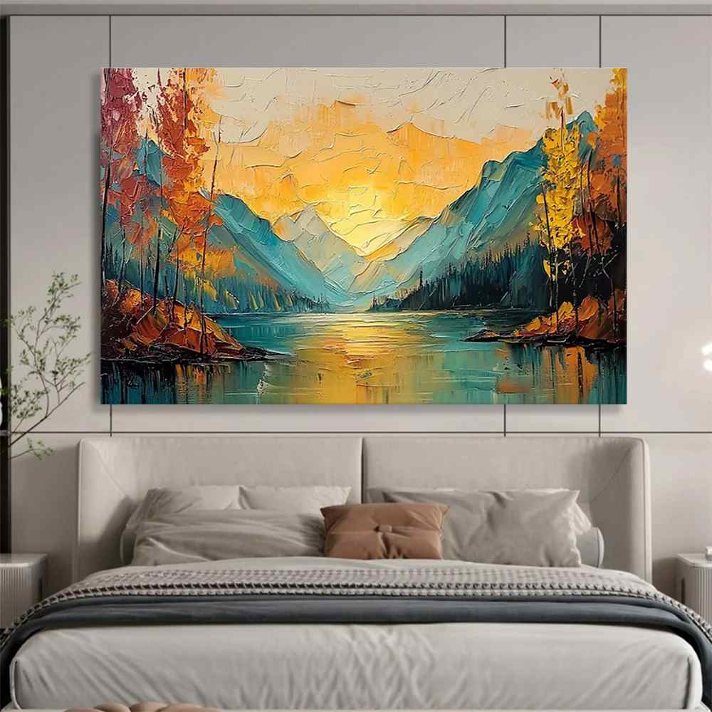 Mountain Hand-Painted Landscape - oversized neutral wall art for nursery